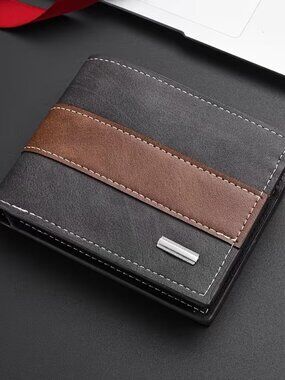 Men’s Bifold Wallet Black Brown Stripe Slim RFID Card Holder